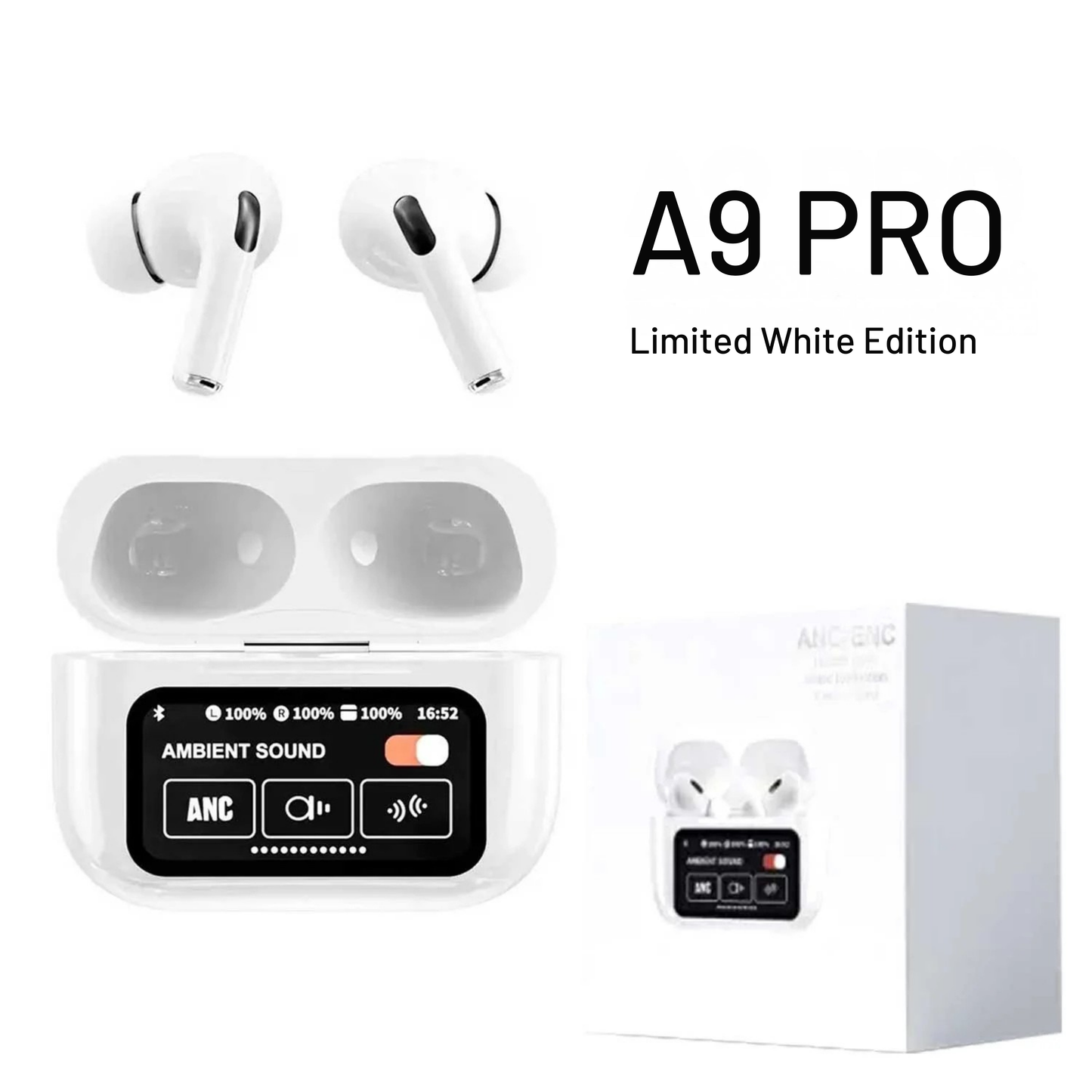 🎧A9 Pro Smart Screen AirPods | Touch Display Case | Premium HD Sound | Digital Display Bluetooth Earbuds
