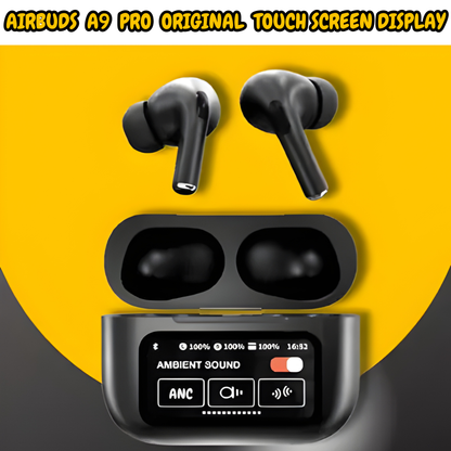 🎧A9 Pro Smart Screen AirPods | Touch Display Case | Premium HD Sound | Digital Display Bluetooth Earbuds