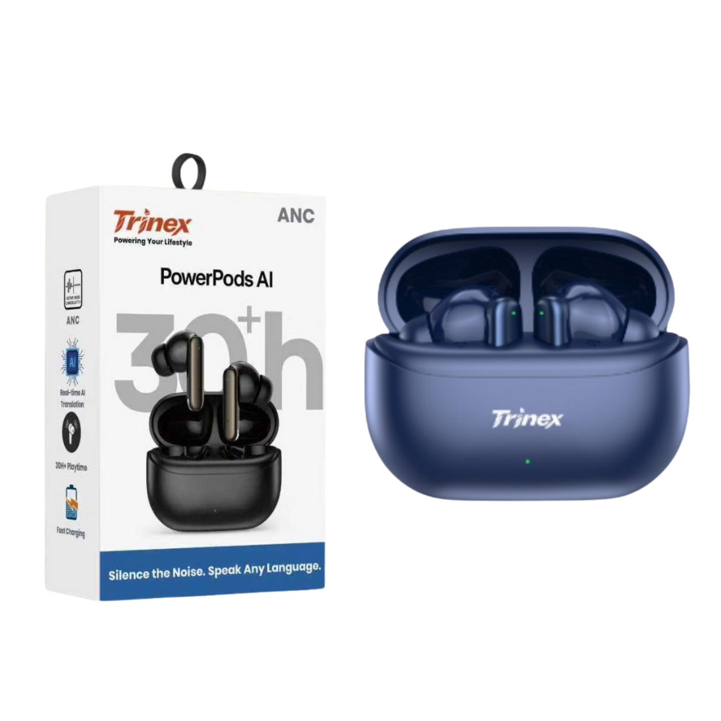 🎧 Trinex PowerPods AI | ANC | AI Translation | 13MM Drivers | 30H Playtime | Quad Mic